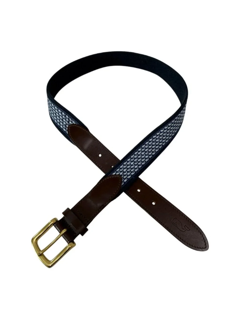 Vineyard Vines Mens Belt Size Small Blue Whale Logo Print Brown Leather